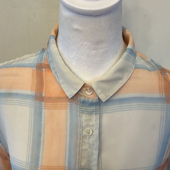 Splendid Orange and Blue Plaid sheer Button-Up blouse Size M EUC - Picture 4 of 8